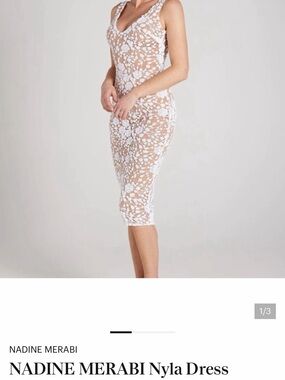 NADINE MERABI White Floral Lace Midi Dress